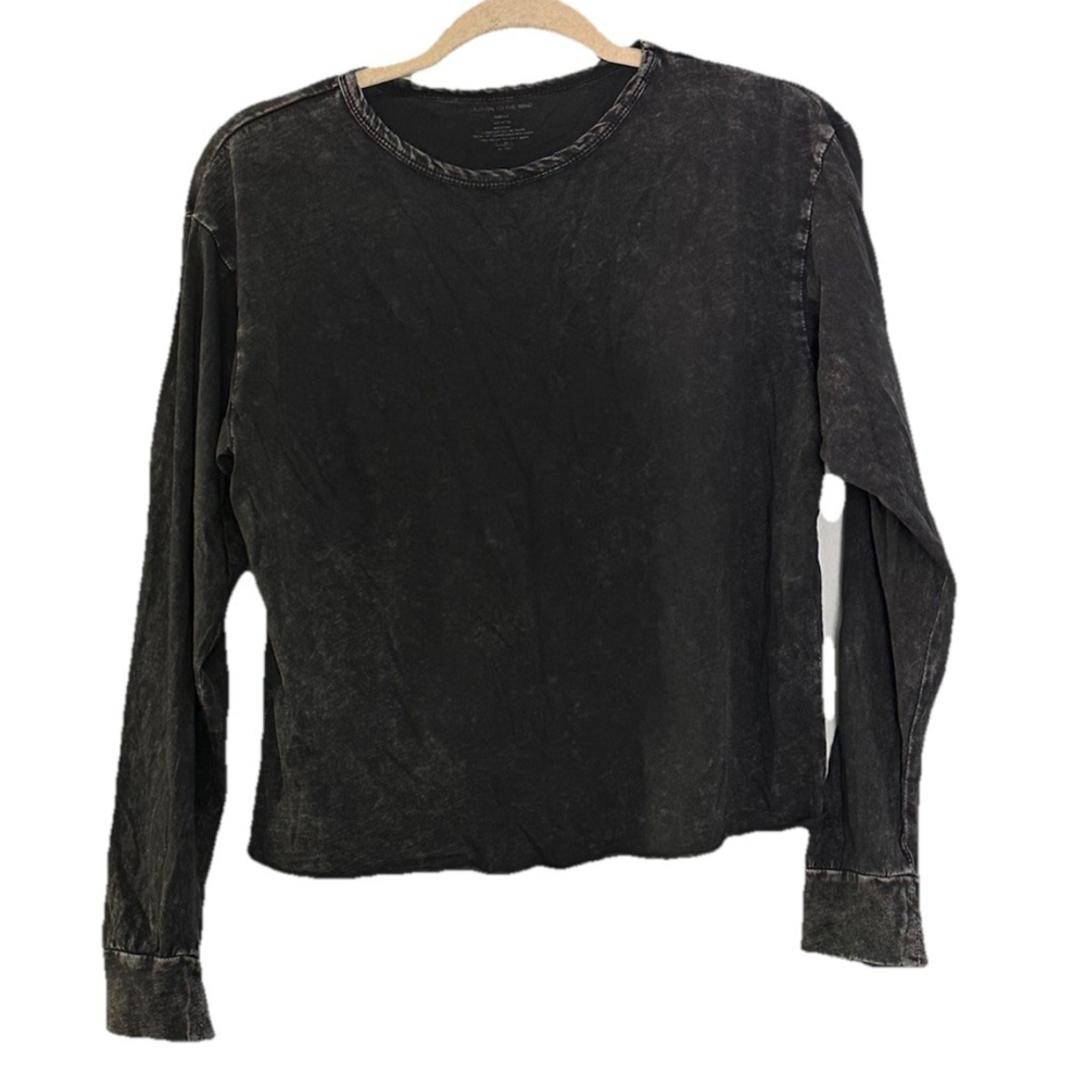 Caution to the Wind Long Sleeve T-Shirt Small Black Acid‎ Wash Tee Grunge Goth